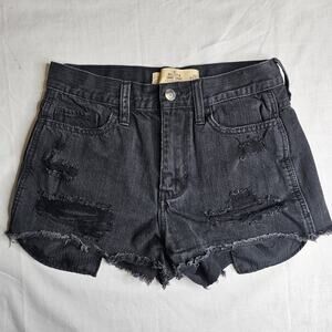 Hollister Size 3/26 Black Denim Cut-off Shorts heavily Distressed Festival Fairy